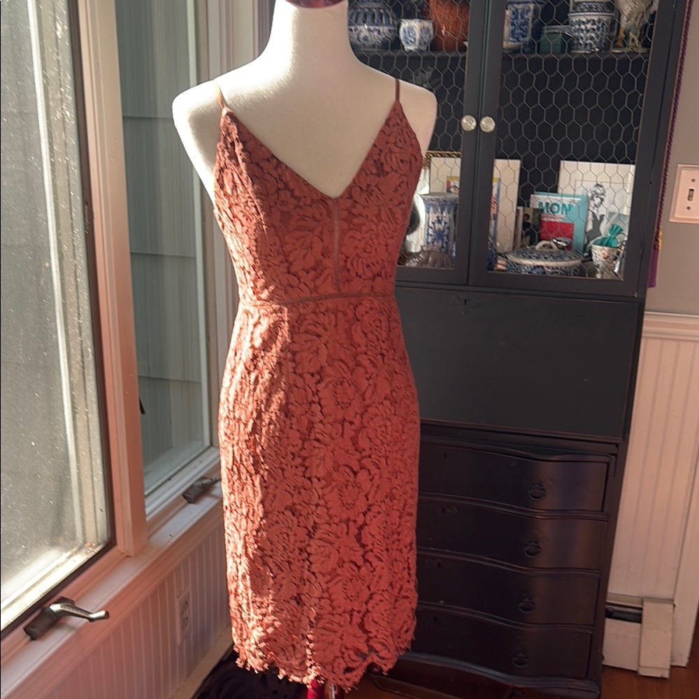 Astr Lace Sheath Midi Dress V-Neck Cocktail Size Med NWOT